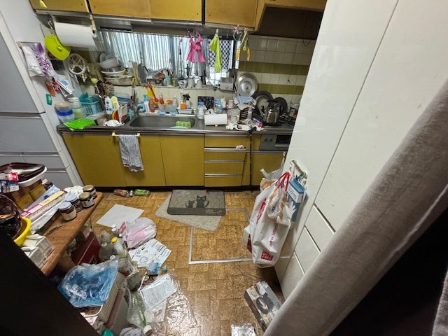 千葉県柏市の食器や調味料などが残ったままのキッチン